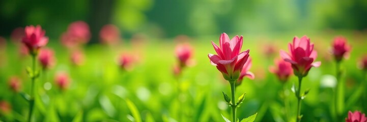 Tuberose flowers start to develop and expand in a lush green meadow, field, landscape, green
