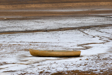 Small abandoned boat at the bottom of Lake Domaša Slovakia
