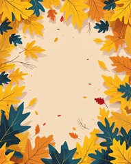 Fototapeta premium yellow theme Autumn leaves harvest festival invitation plain modern flat illustration background with copy space backdrop