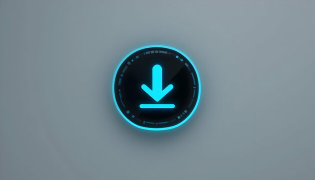 Download Symbol with Glowing Neon Blue on Round Button Interface