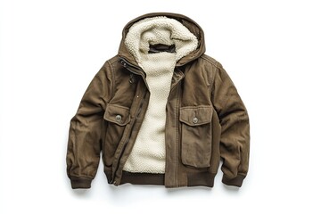 Fleece-lined winter jacket isolated on white background 