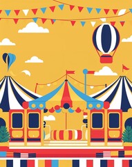 Obraz premium yellow theme Carnival funfair amusement park invitation plain modern flat illustration background with copy space backdrop