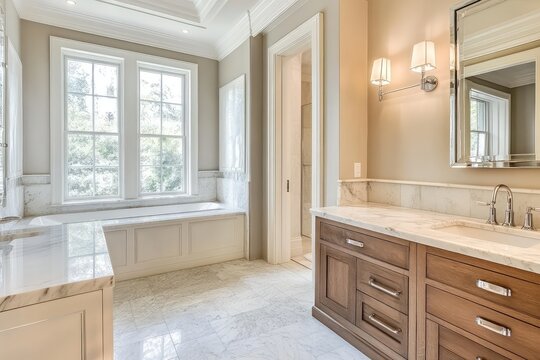New bathroom with mirror by Who is Danny, modern minimalist. AI generated illustration.