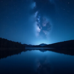 Fototapeta premium night landscape with lake and mountains