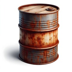 Fototapeta premium An old rusty oil barrel isolated on white background
