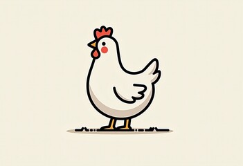 Fototapeta premium Simple Chicken Illustration on White: Minimalist Flat Vector Art with Clean Lines, Basic Shapes, and Minimal Details, Perfect for Graphic Design and Modern Art.
