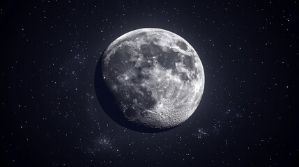 Fototapeta premium High resolution full moon with detailed craters and surface texture, illuminated against a dark space background, ideal for science, education, and decor