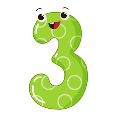 Vector illustration of colorful number three with eyes for children