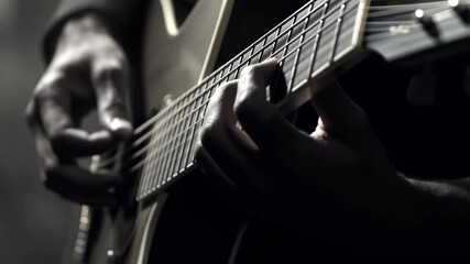 Close-up of hands playing acoustic guitar