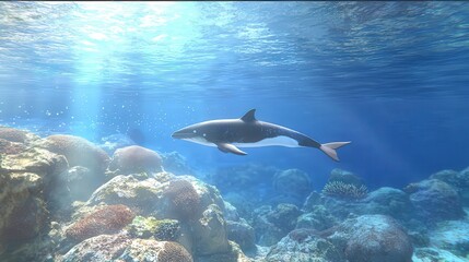 Obraz premium Dolphin Underwater Aquarium Scene