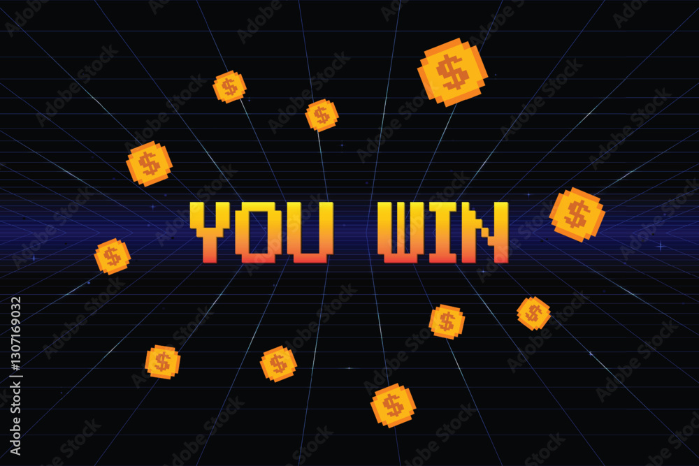 Poster 8-bit pixel art with text 