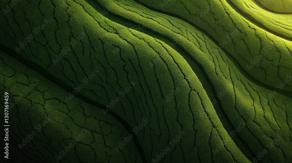 Aufkleber A close-up view of a textured green surface, featuring flowing lines and intricate patterns resembling natural elements.