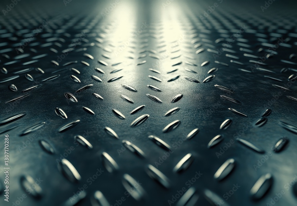 Poster close-up view of textured steel surface with reflected light and depth in dark tones perfect for ind