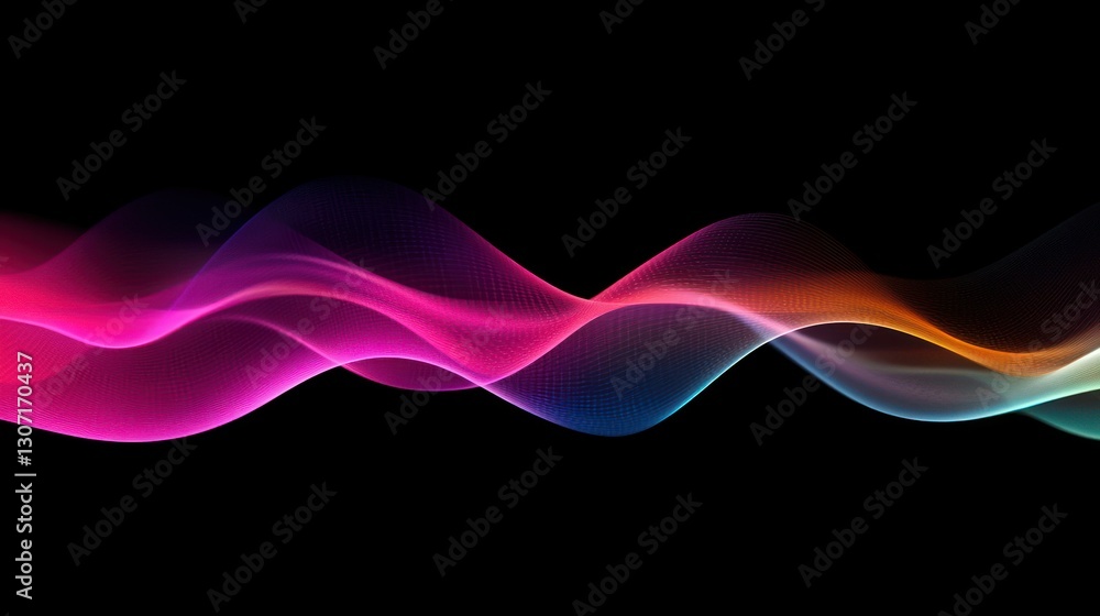 Poster abstract colorful wave patterns with vibrant hues flowing against a black background