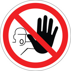 Access restricted to authorized personnel only sign.
Red circle sign on white background with a person raising his hand to stop in the middle.