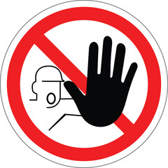Access restricted to authorized personnel only sign.
Red circle sign on white background with a person raising his hand to stop in the middle.