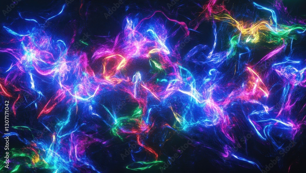 Poster colorful abstract light patterns with vibrant swirls and luminous effects in a dark background creat