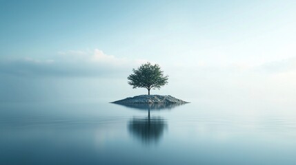 Obraz premium A solitary tree growing on a small island in the water