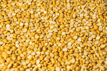 Flat lay of Split chickpeas, Yellow Chana dal , Bengal gram. 