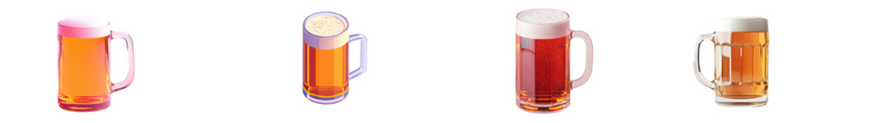 Closeup of frosty glasses filled with amber colored beer with thick foam on top placed on a wooden table in a cozy pub or bar setting  The beer glasses reflect the warm