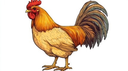 cock, top view, white solid background, sharp lines showing the roosterâ€™s proud stance, minimalistic and bold design.