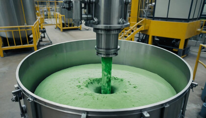 Mixing Green Liquid in Industrial Tank a Chemical Manufacturing Process