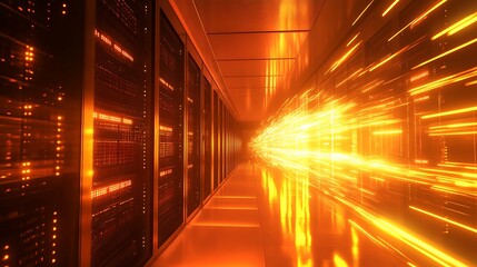 Server room depicts data flow and information technology infrastructure