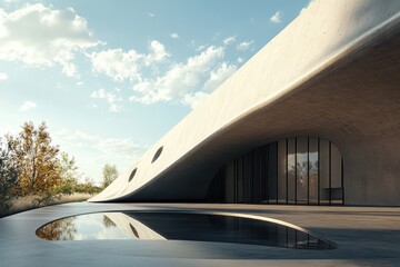 Modern Concrete Hall Design. AI generated illustration.