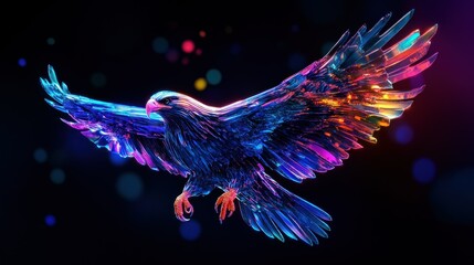 Fototapeta premium Colorful abstract representation of an eagle in flight with vibrant bokeh background effects