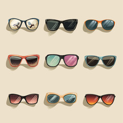 Collection of Stylish Colorful Sunglasses Displayed on a Light Background