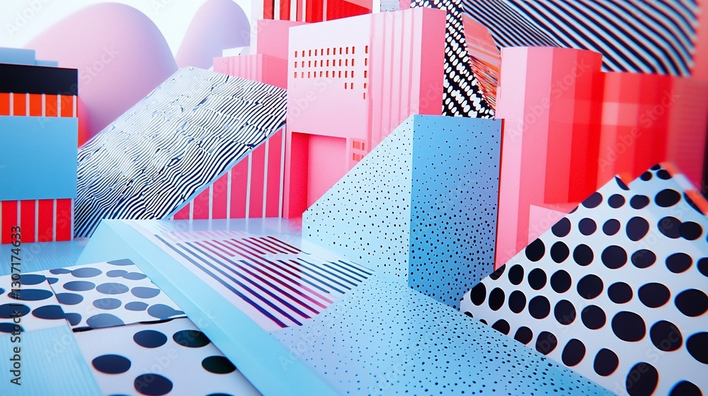 Poster Abstract colorful geometric shapes and patterns 3D rendering.