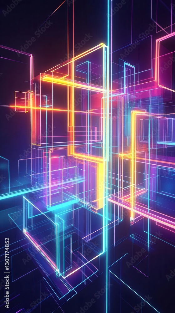 Poster abstract futuristic communication network with neon low-poly motion design background
