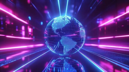 Abstract Holographic Globe with Network Connections Symbolizing Global Connectivity and Social Media Impact