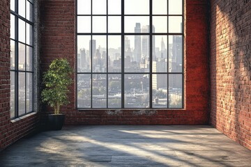 Red Brick Conference Room with Futuristic Furniture. AI generated illustration.
