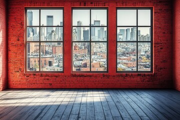 Red Brick Conference Room with Futuristic Furniture. AI generated illustration.