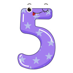 Vector illustration of colorful number five with eyes for children