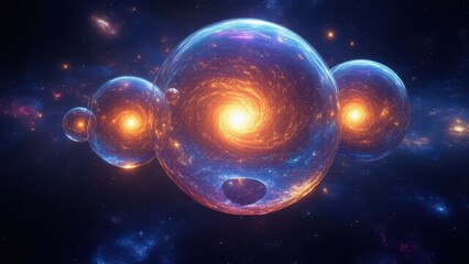 Fototapeta premium Spectacular Cosmic Visualization of Multiverse Spheres With Vibrant Galactic Themes and Celestial Energy