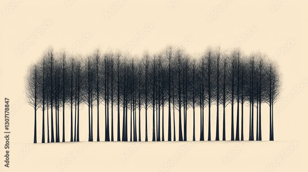 Poster A monochrome image depicting trees in a row formation