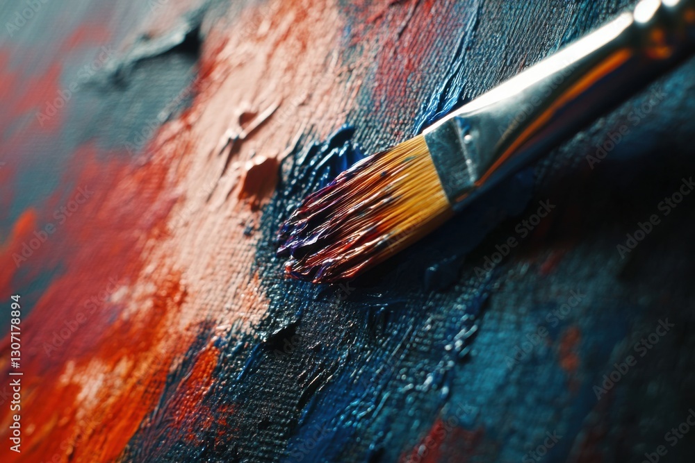 Poster artistic exploration with a brush on a vibrant canvas filled with texture and color in a studio sett