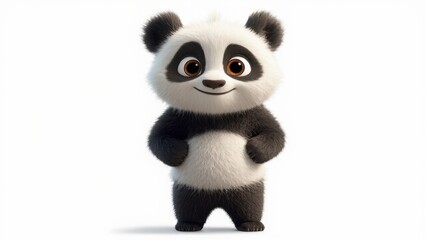 Fototapeta premium A Cute and Friendly 3D-Rendered Cartoon Panda Standing Confidently with a Cheerful Expression