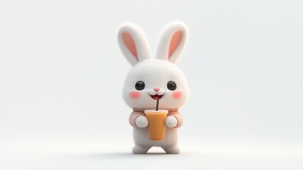 Adorable 3D Bunny Drinking From a Cup in Cute Minimalist Style