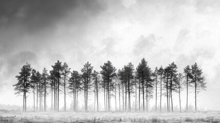 A line of trees stands silhouetted beneath a cloudy sky