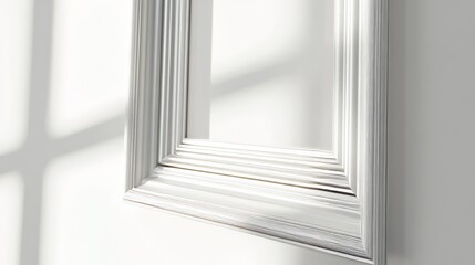 Obraz premium frame, close-up, white solid background, polished frame with glowing edges, sharp focus on subtle details.