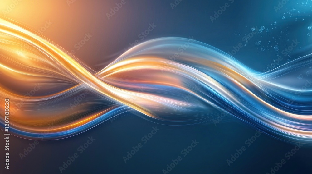 Poster abstract illustration featuring flowing wavy lines with gradient colors on dark background