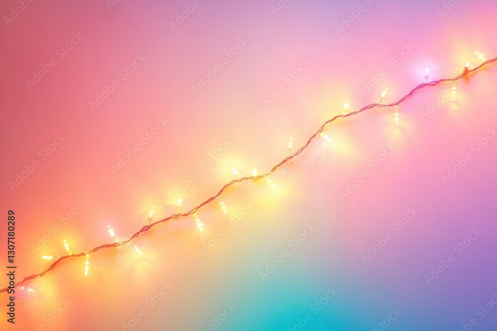 Aufkleber colorful glowing garland lights in a rainbow spectrum on a soft gradient background ready for festiv