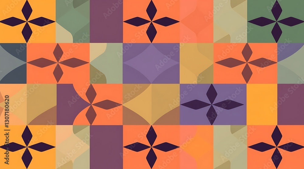 Poster geometric harmony: a vibrant geometric pattern of colorful shapes and symmetrical designs creating a