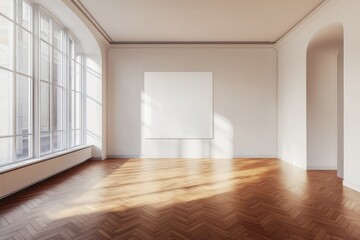 Obraz premium Spacious empty hall with blank white poster. AI generated illustration.