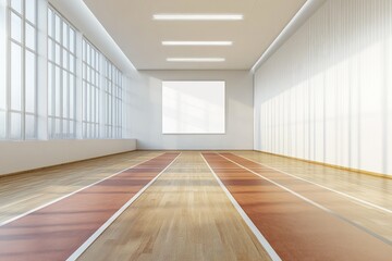 Obraz premium Spacious empty hall with blank white poster. AI generated illustration.