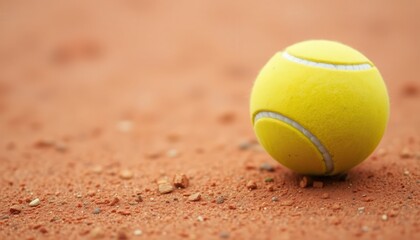 Rolling yellow tennis ball clay court sports photography outdoor close-up motion concept
