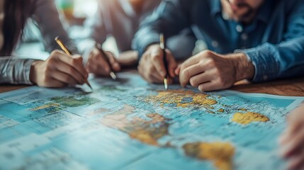 Fototapeta premium Corporate team brainstorming strategies to adapt to changing global trade policies